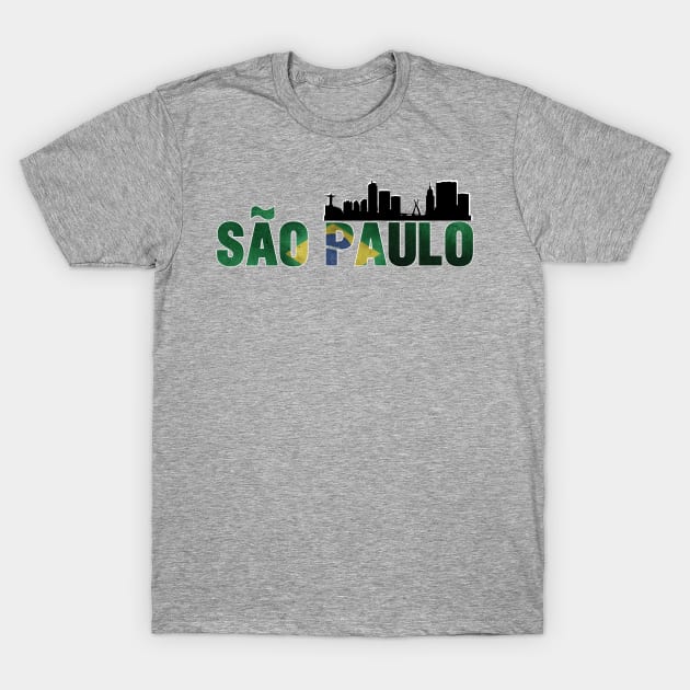 Sao Paulo Skyline + Brazil Flag T-Shirt by cricky